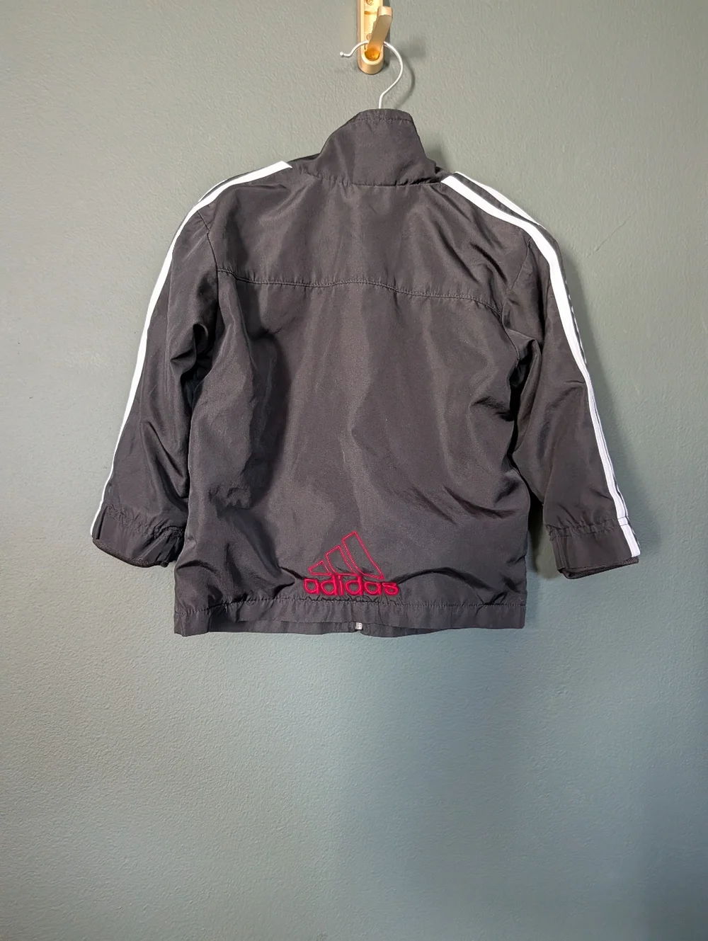 adidas Kids Black Jacket with Red Accents and White Stripes 18month 🦖